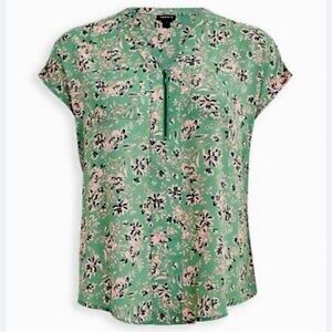 Torrid Georgette Green Floral Dolman Sleeves Zip Front Pockets Cottagecore Sz 1X